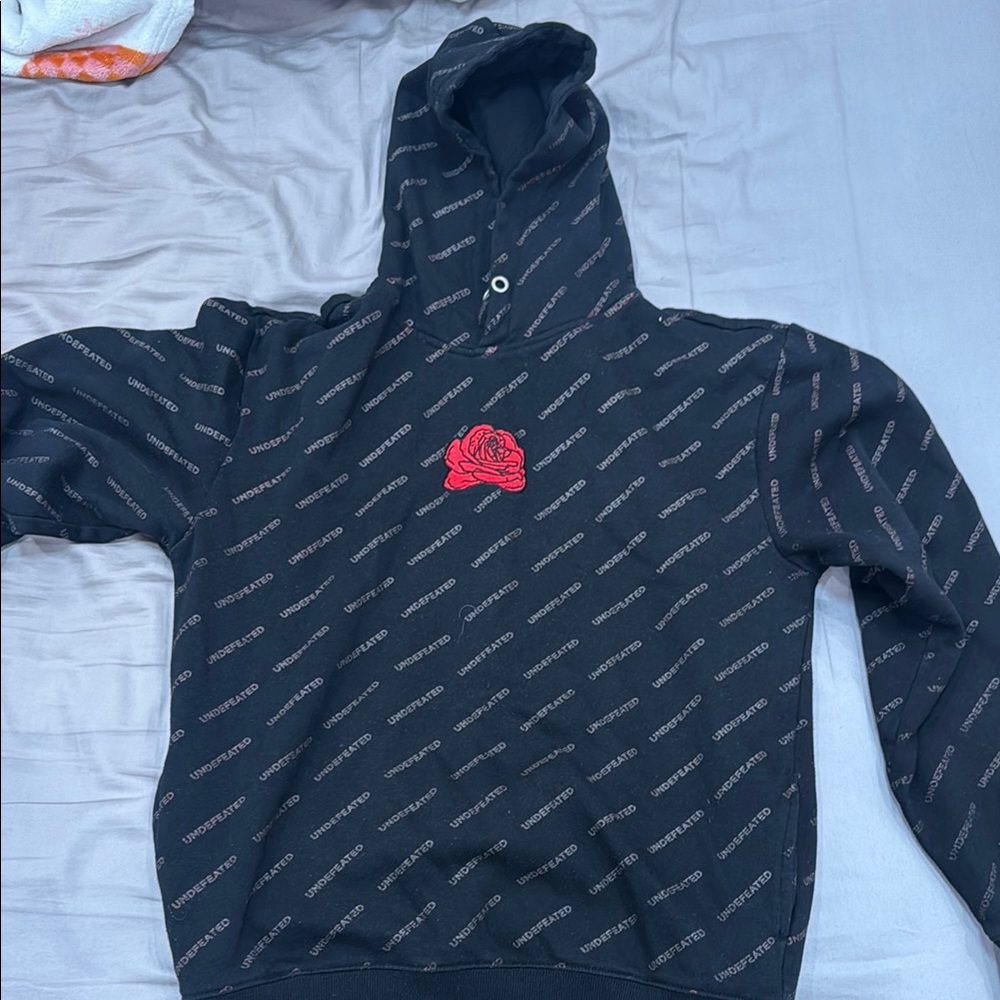 Undefeated Black Hoodie with Red Rose Design